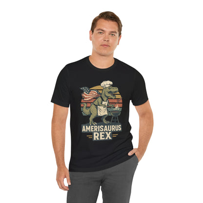 Amerisaurus Rex BBQ T-Shirt – Patriotic Grilling Dino Tee